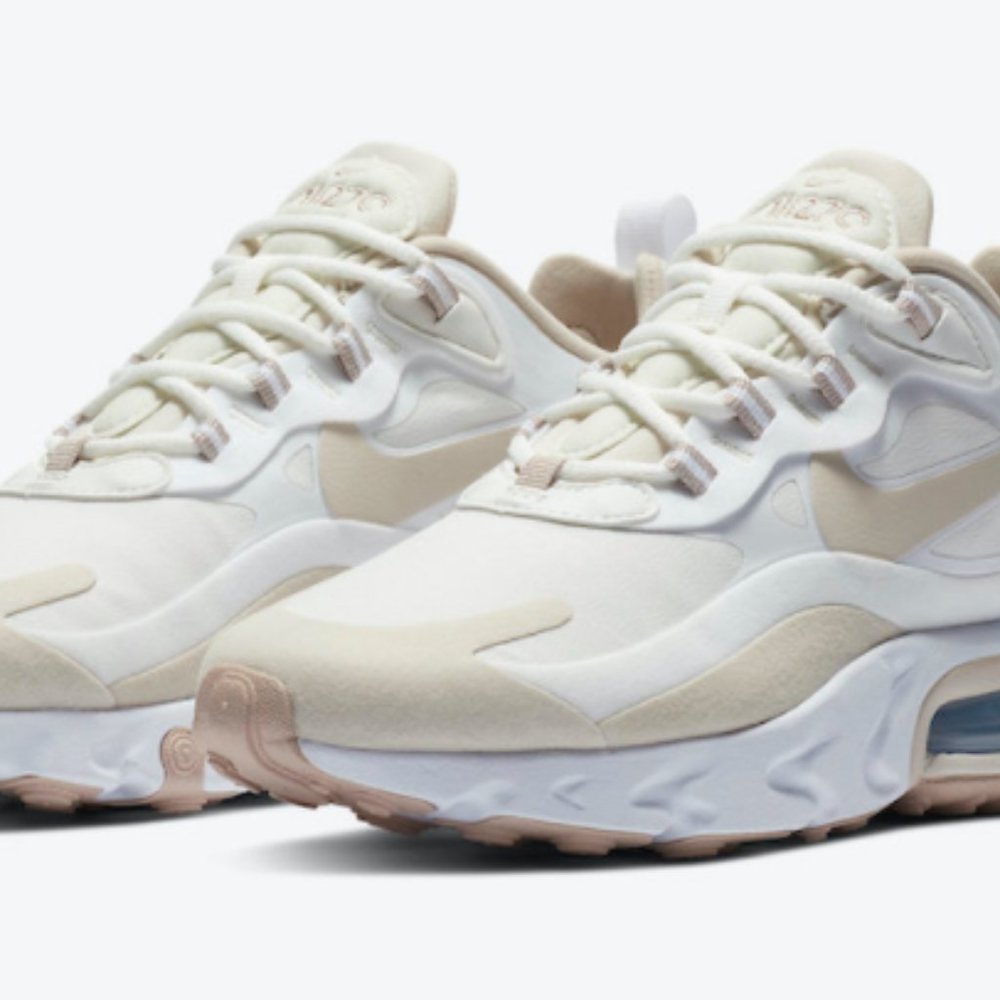Nike Air Max 270 React Trainers in White and Beige